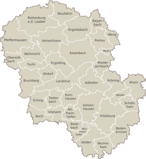 Karte - Gemeinden im Landkreis Landshut