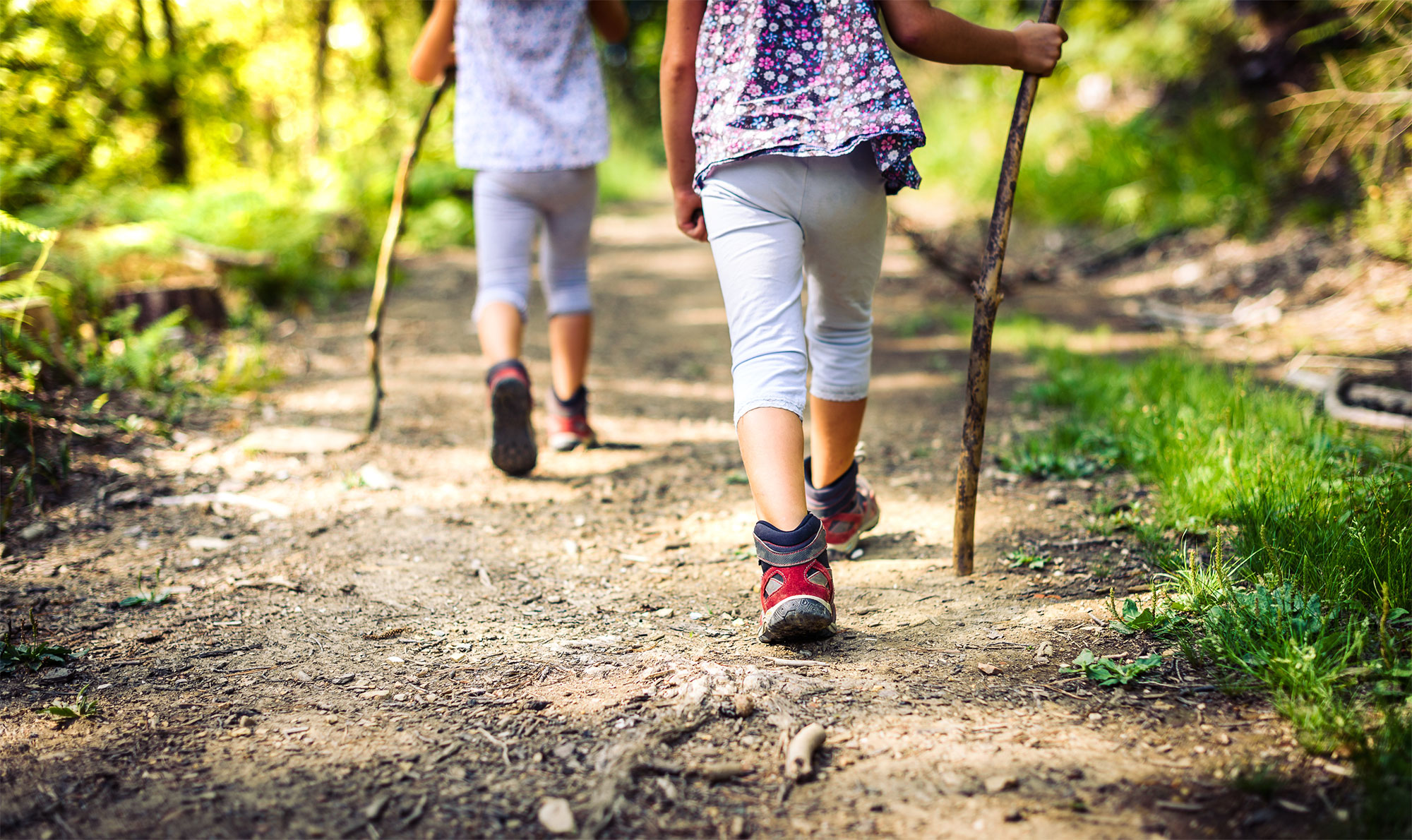 Kinder gehen auf Wanderweg