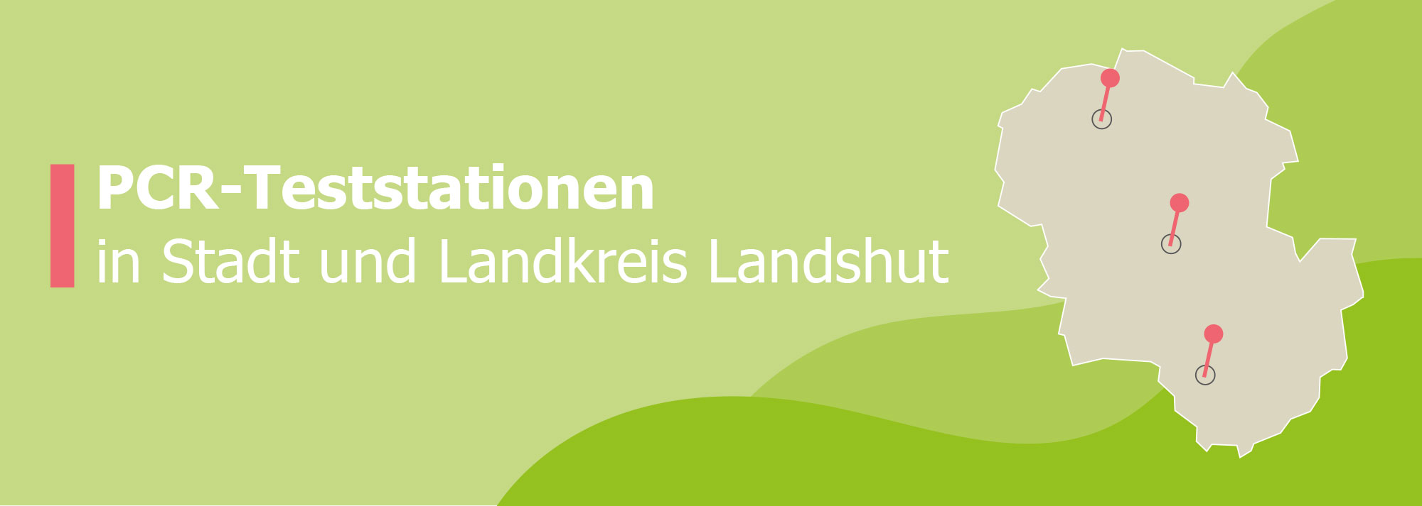 Banner-PCR-Stationen Karte des Landkreises Landshut auf grünem Hintergrund