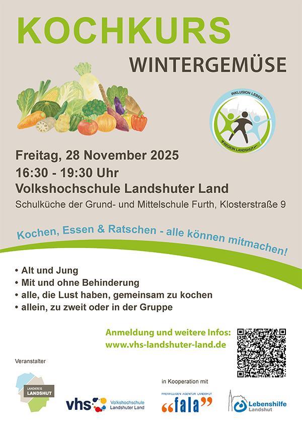 Plakat für einen inklusiven Kochkurs von Wintergemüse